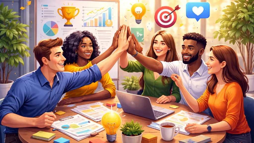 Celebración de equipo en oficina moderna